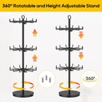 ORLESS 3 Tier Rotating Jewelry Display Stand, Keychain Display Stand with 36 Hooks, Black Metal Retail Display Spinning Holder for Vendor, Spinning Display Rack for Necklace Bracelet Earring Organizer