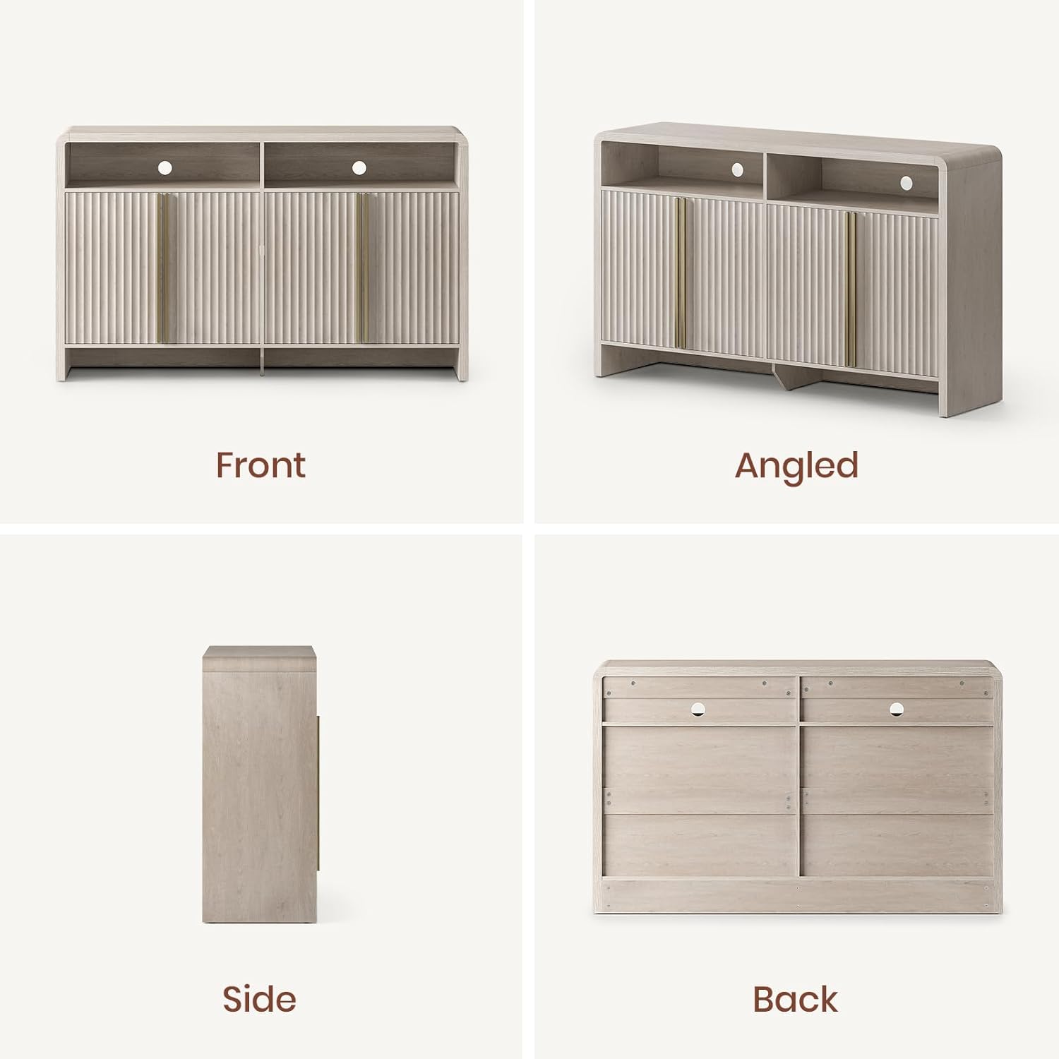 ModernMate 59" Sideboard Buffet Cabinet with Storage, Modern Fluted 4-Door Credenza Accent Cabinet with Open Storage Shelf, Curved Coffee Bar Table, Large Storage Cabinet for Living Room, Entryway