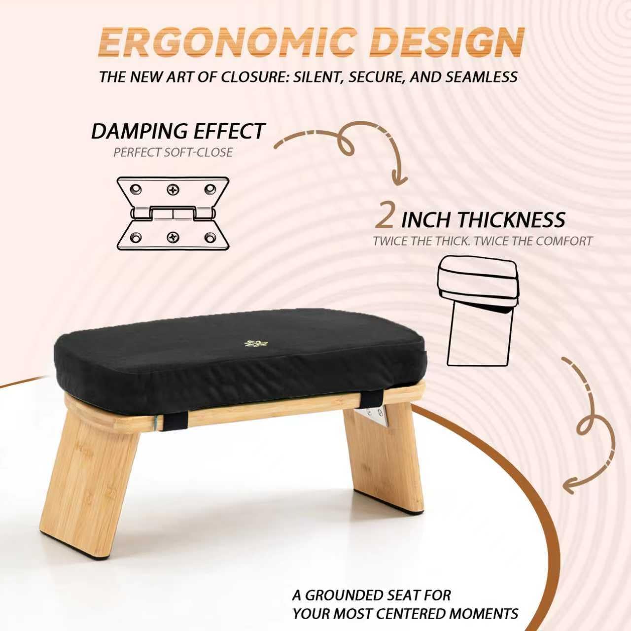 Meditation Bench, Bamboo Meditation Stool, Folding Kneeling Meditation Bench, Seiza Prayer Bench, Prayer Bench with Meditation Cushion, Kneeling Stool(Black-Bag)