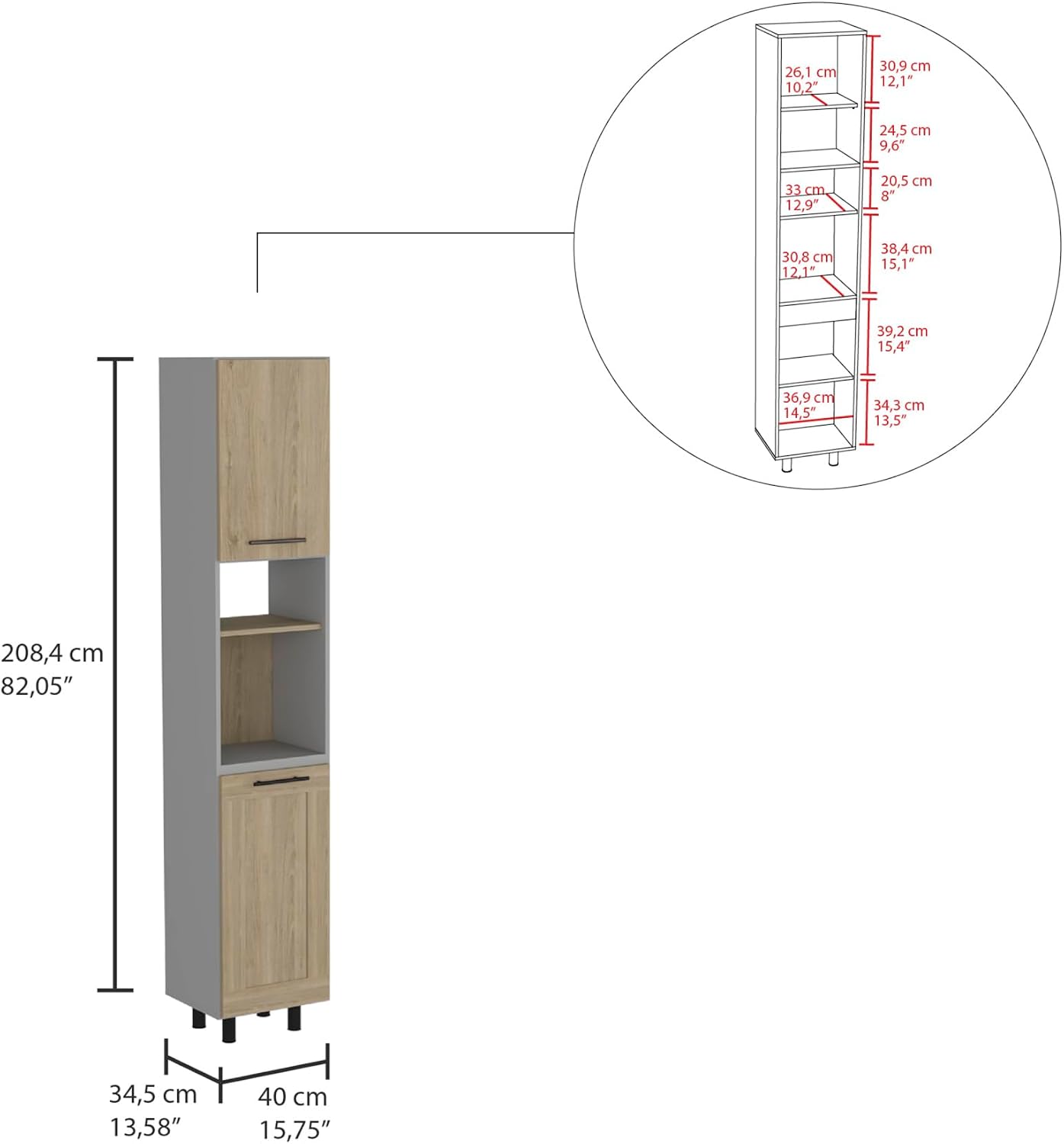 Hasselt Kitchen Pantry, Double Door, Six Shelves -Light Pine