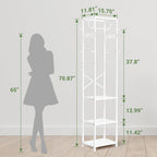 ELYKEN Coat Rack Freestanding, Hall Tree with 3 Shelves and 12 Hooks, White | Industrial Metal Frame, Space-Saving Design, Clothes Rack Stand Organizer for Bedroom, Hallway, Entryway, Office, Living Room