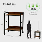 Rolling Side Table & Nightstand, 2-Tier Industrial End Table with Wood Shelves on Wheels, Mobile Sofa Table, Rustic Walnut Small Storage Cart for Living Room, Bedroom, Office.Brown