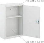 Relaxdays Medicine Cabinet, Lockable, 2 Compartments, 32 x 21.5 x 9.5 cm, Wall Mounted, First Aid, Metal, White/Green, Iron