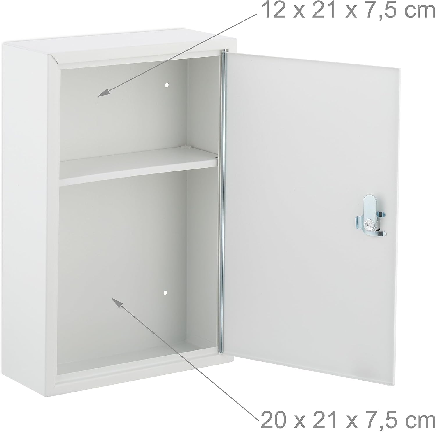 Relaxdays Medicine Cabinet, Lockable, 2 Compartments, 32 x 21.5 x 9.5 cm, Wall Mounted, First Aid, Metal, White/Green, Iron