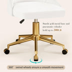 VECELO Velvet Vanity Desk Chair with Height-Adjustable for Office Living Room Bedroom Make Up Study, 360°Swivel, Wheeled Gold Base, Pearl White