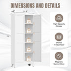 Metal Pantry Cabinet 75" with 2 Doors and 4 Adjustable Shelves, Freestanding Kitchen Cupboard Storage Cabinet for Dining Room, Living Room or Bathroom, White