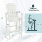Giantex HDPE Outdoor Bar Stools - All Weather Tall Adirondack Chair with Armrest, Footrest, Load 360Lbs, 30-Inch Counter Height Bar Stool for Patio, Garden, Yard, Indoor Or Outdoor Use (1, White)