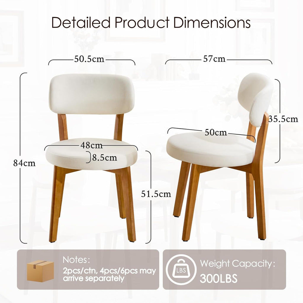 Furniliving Mid Century Modern Dining Chairs Set of 6, 300 lbs Capacity Upholstered Linen Kitchen Chairs with Solid Natural Wood Frame and Ergonomic Curved Back, Beige