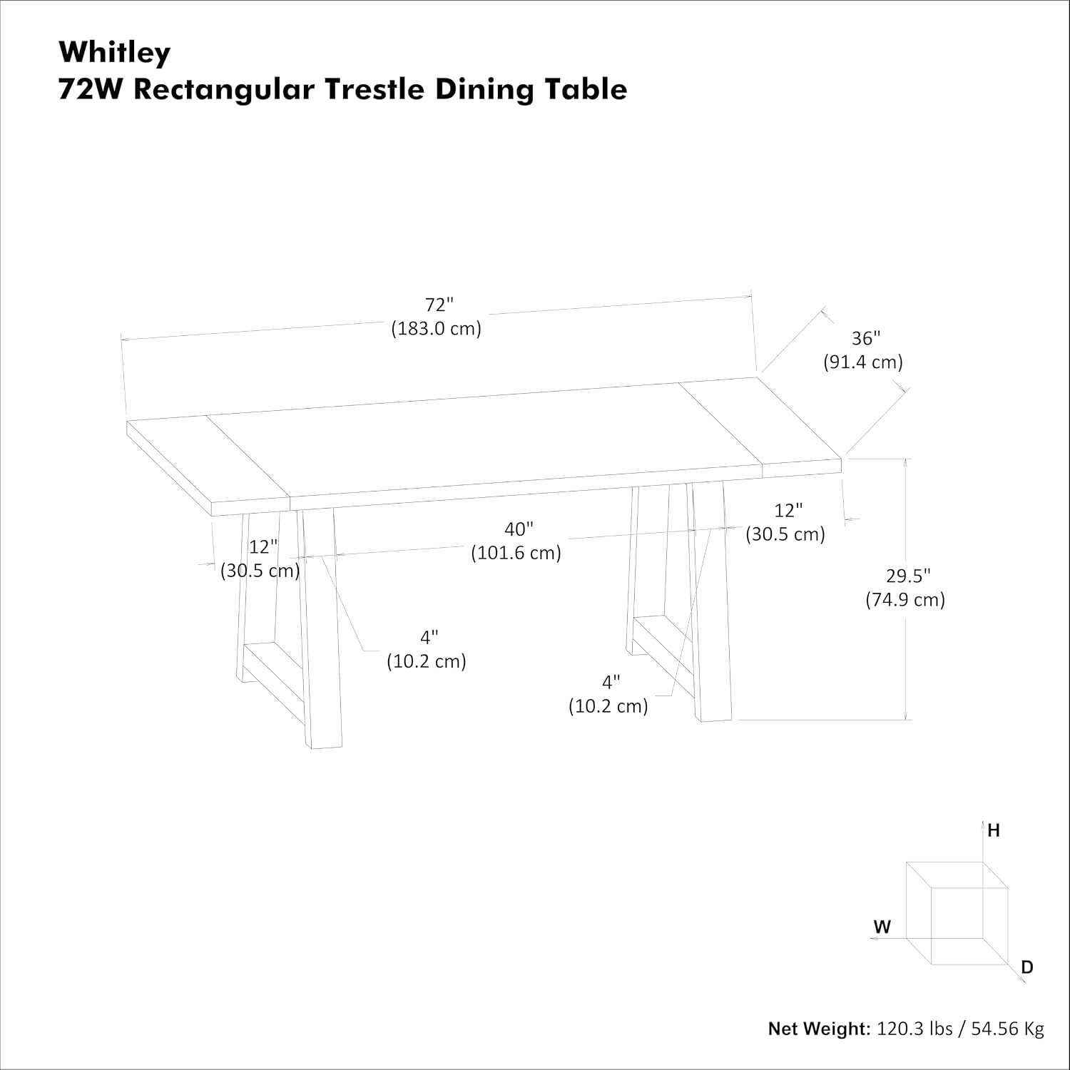 SIMPLIHOME Whitley Dining Table - 72 inch Wide Solid Mango Wood Rectangular Table in Medium Brown, Modern Farmhouse Style for Dining Room or Kitchen with Extra-Thick Trestle Base, Seats 6