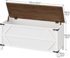 HOOBRO 43.3" Storage Bench, Toy Box with Safety Hinges, Toy Chest Storage, Wooden Storage Bench for Bedroom, Living Room, White and Walnut WH611CW01