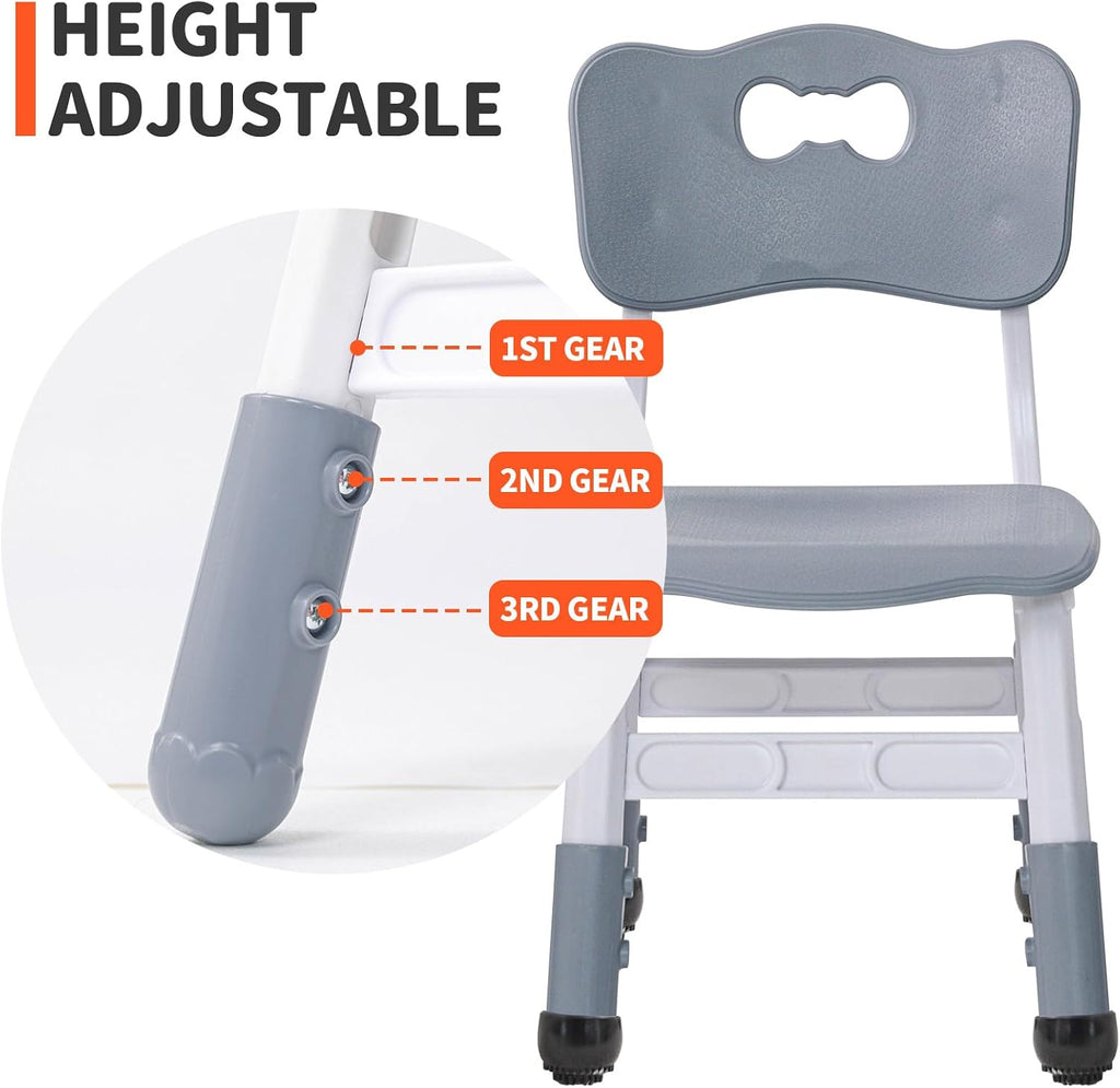 UNICOO Kids Chair, Height Adjustable Toddler Chair, Stackable Children Classroom Chair for Preschool, Daycare, Playroom and Home, Non-Slip Learning Chair (Gray, Set of 4)
