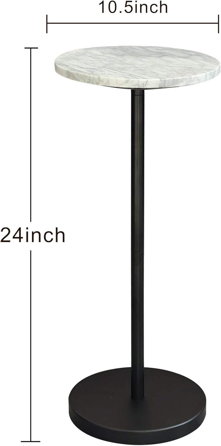 COVLON Nature Marble Drink Table, Pedestal Table, Small Round Side Table, Martini Table for Living Room, Bathroom, Small Space, Black 1