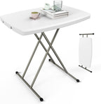 VINGLI Small Adjustable Folding Table, 13.8 in-28 in Height Personal Laptop TV Tray, HDPE Plastic Top with Steel Frame, 30 inch, White