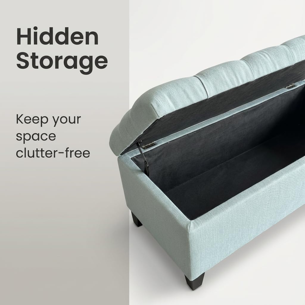 50.25" Storage Ottoman Bench with Safety Hinges for Kids Room: Slow-Close Lid Prevents Pinched Fingers - Baby Blue Footrest Stool for Bedroom, Living Room, Entryway, Hallway - Holds 8x Slower