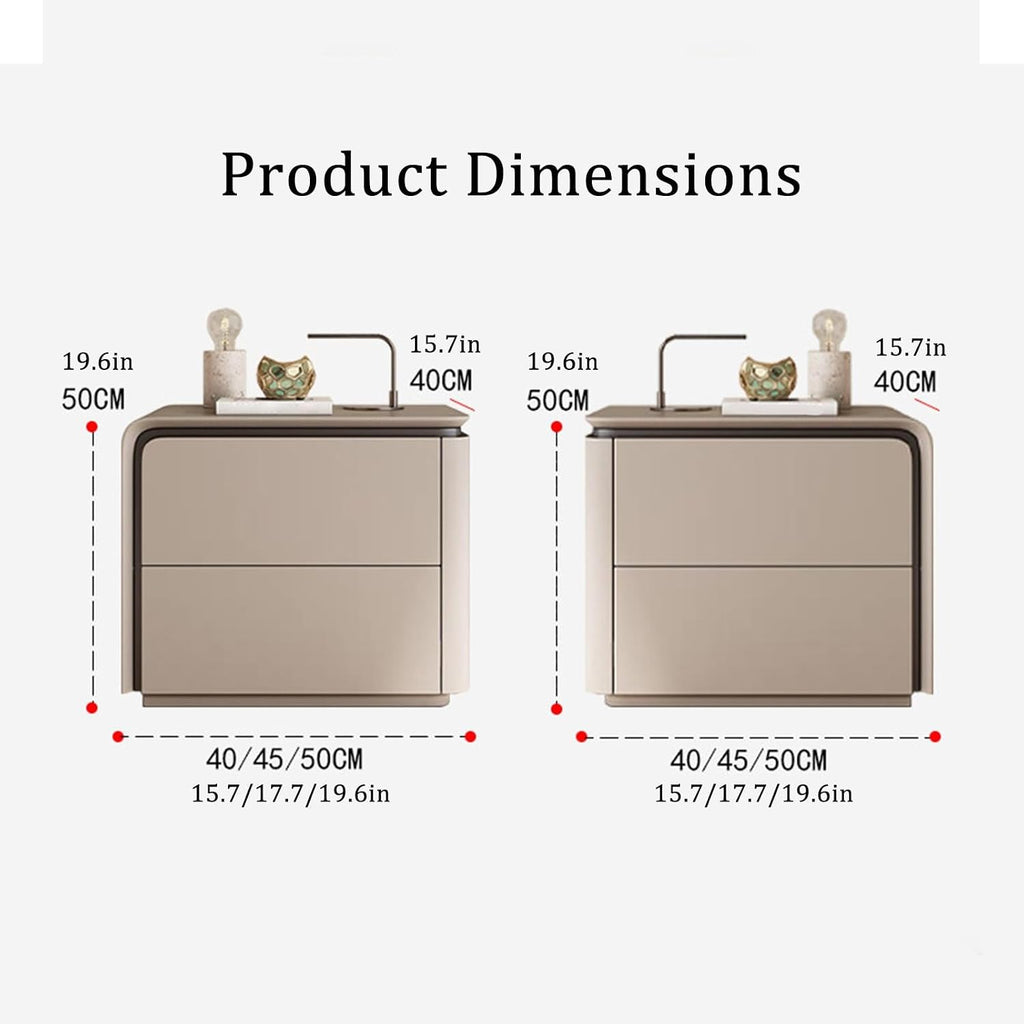 Solid Wood Small Bedside Tables for Spaces Modern Nightstand with 2 Drawers, Bedside Table with Leather, Fashion Night Stand for Bedroom, No Assembly Required(Brown Left,19.6*in)