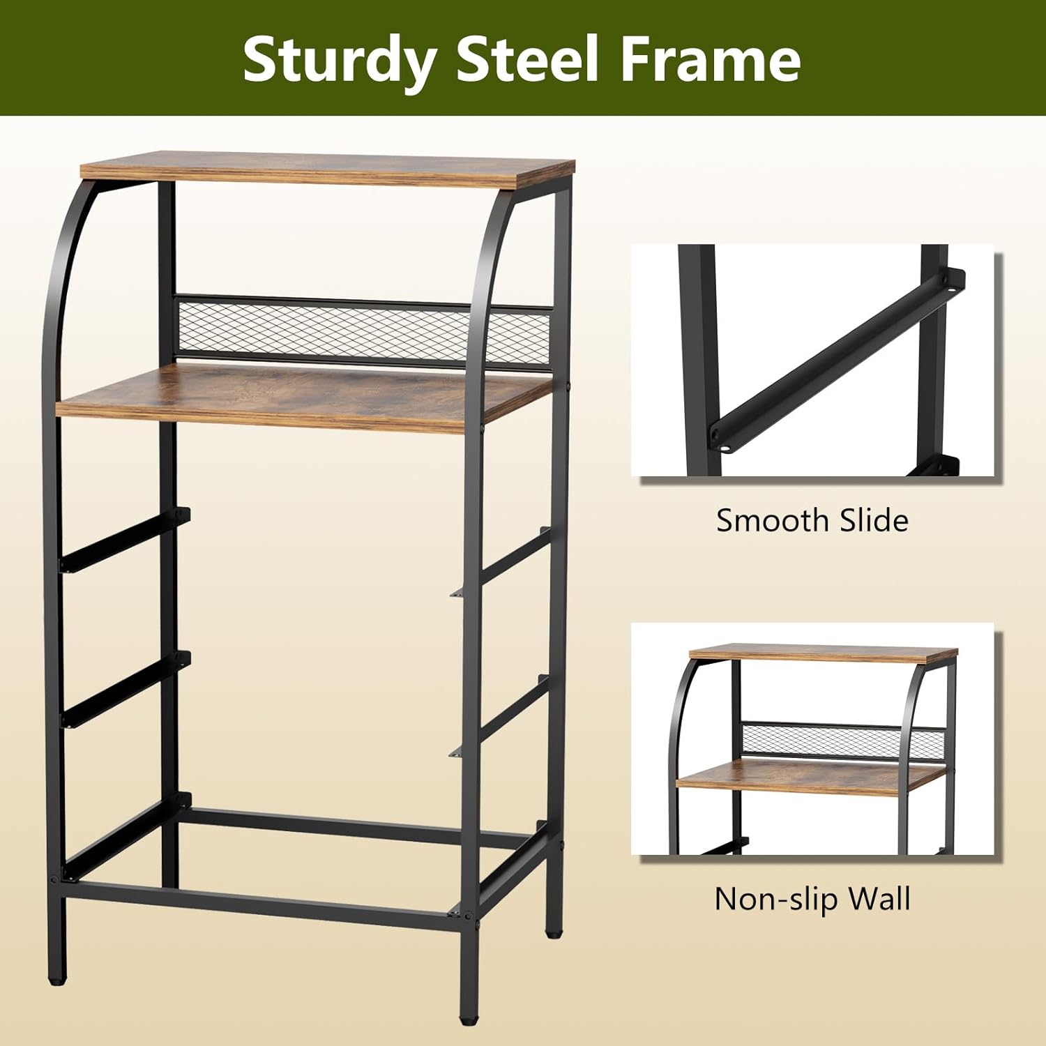 Night Stand Set 2, Tall Nightstand with 3 Fabric Drawers, Bedside Table with 2-Tier Wood Shelf, End Table for Bedroom, Steel Frame, Wood Top, Rustic Brown