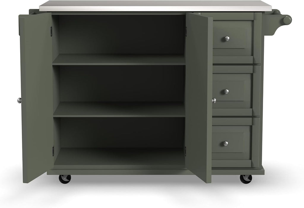 Homestyles Mobile Kitchen Island Cart with Stainless Steel Top, Sage Green