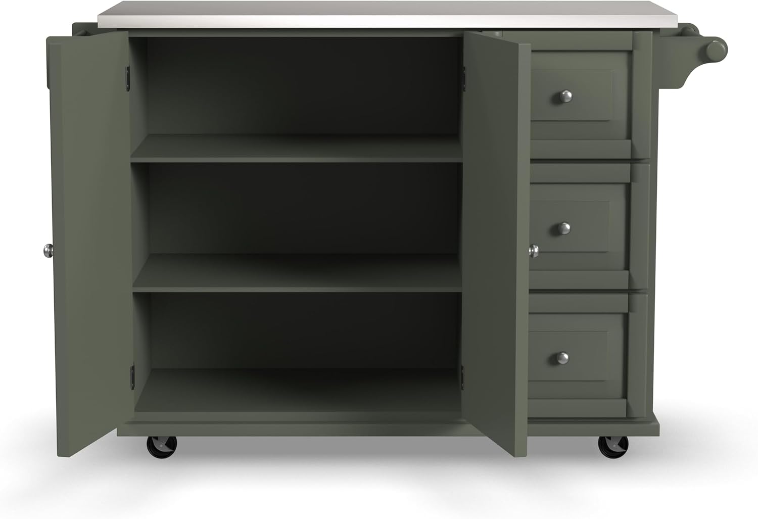 Homestyles Mobile Kitchen Island Cart with Stainless Steel Top, Sage Green
