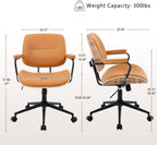 Mid Century Modern Office Chair with Adjustable Backrest, Wooden Desk Chair with Armrests, Swivel Height Adjustable Home Office Chair, Comfortable Task Chair for Home Office, Brown