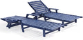 78" HDPE Chaise Lounge Chairs Set of 2, 6-Position Adjustable Poolside Recliner with Foldable Side Tray, Built-in Wheels, All Weather Waterproof Outdoor Patio Lounge Chair for Pool Deck Backyard, Navy