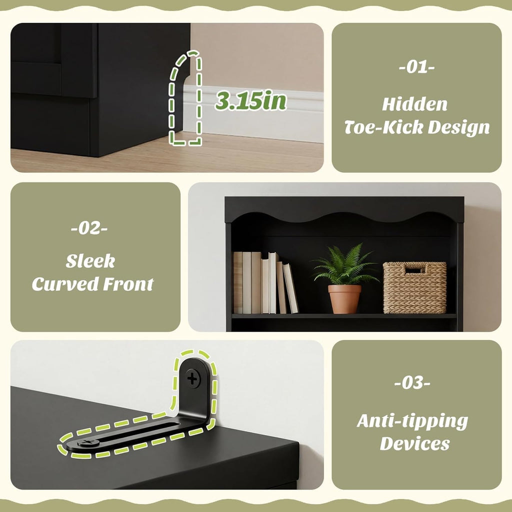 Cyclysio 80" Tall Pantry Cabinet with 3-Tier Open Shelves, Black Kitchen Pantry Storage Cabinet with Drawer, Kitchen Organizer with Built-in Baseboard Notch for Kitchen, Living Room, Bathroom