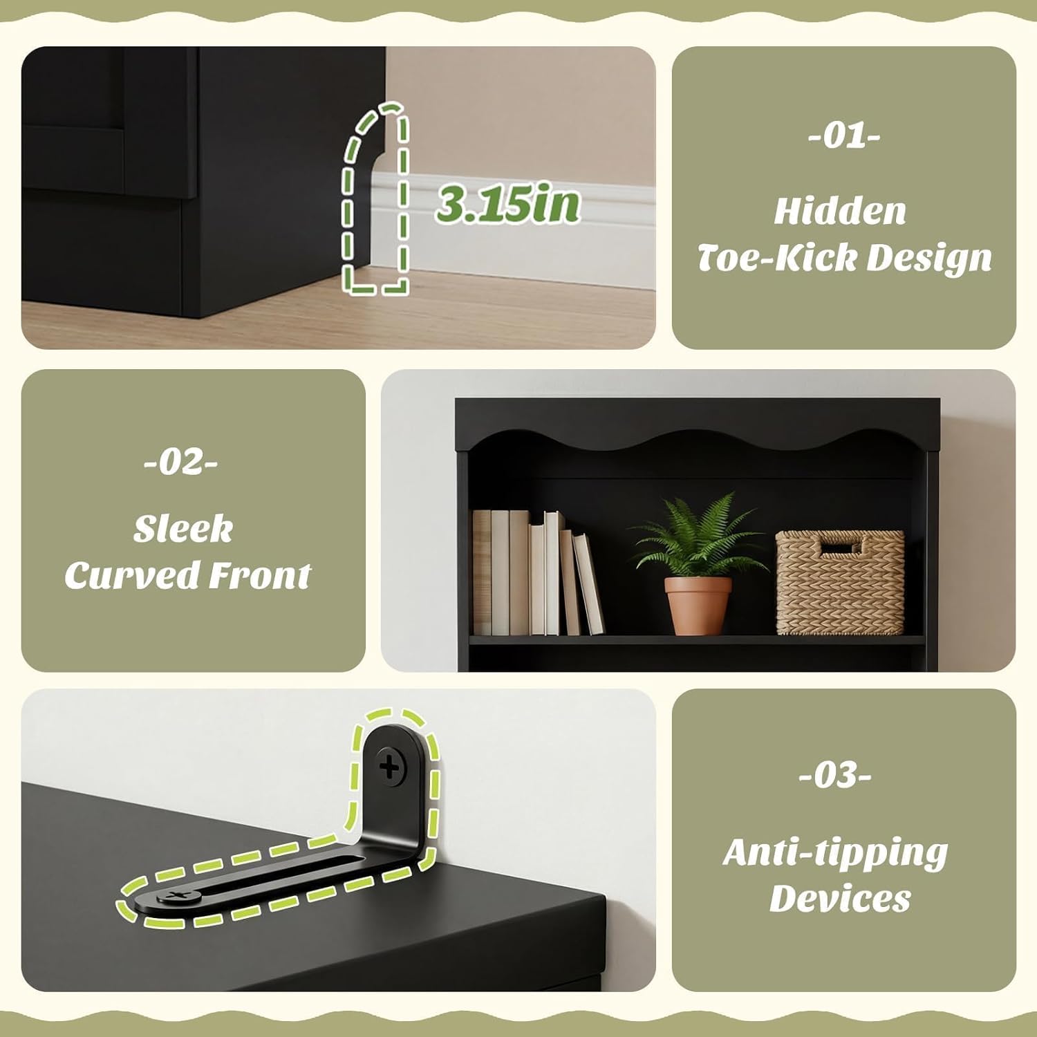 Cyclysio 80" Tall Pantry Cabinet with 3-Tier Open Shelves, Black Kitchen Pantry Storage Cabinet with Drawer, Kitchen Organizer with Built-in Baseboard Notch for Kitchen, Living Room, Bathroom