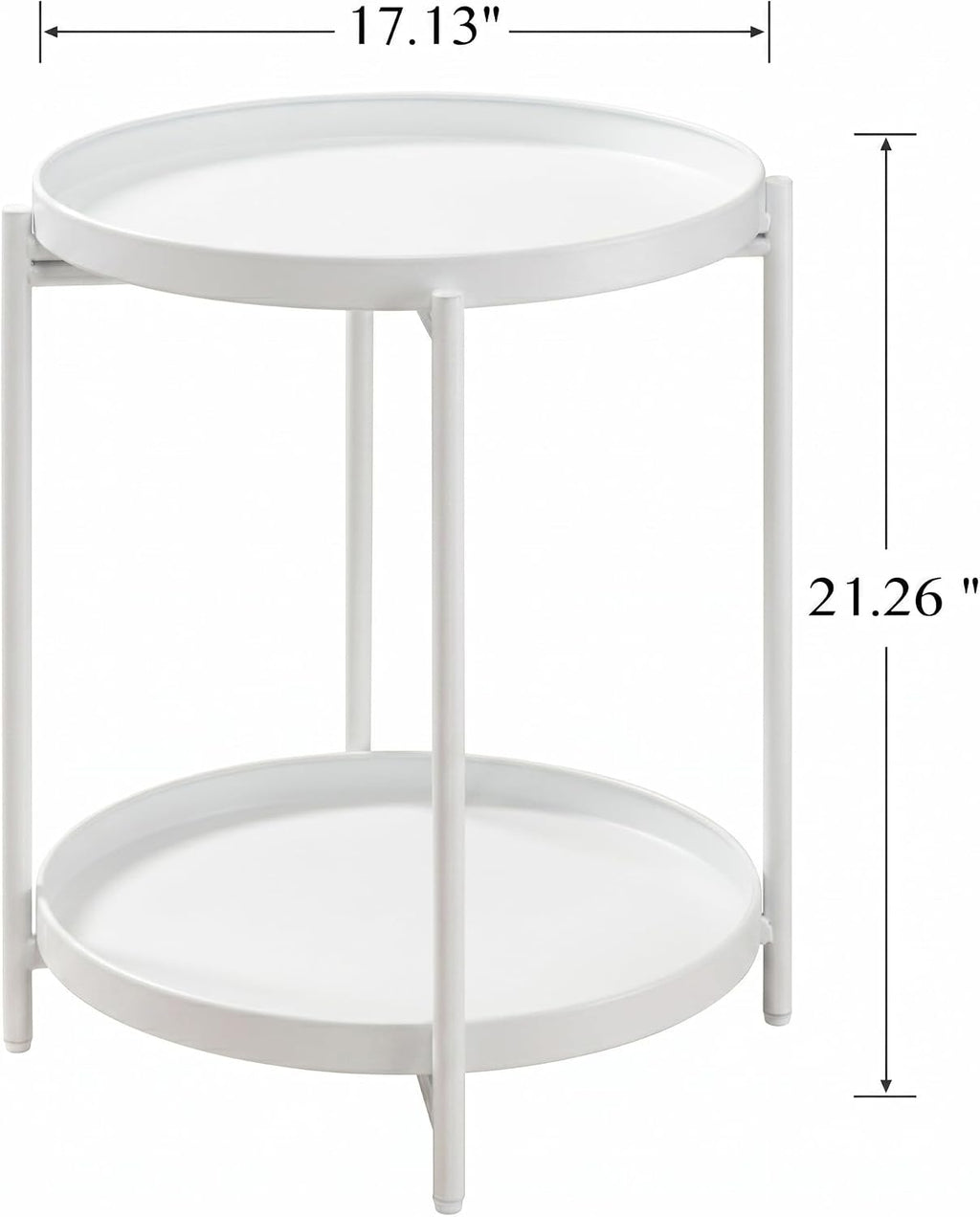 TeoKJ 2 Tier Round Side Table, Folding Round Metal End Table Small Nightstand with Two Removable Tray for Bedroom Living Room Bedside Small Spaces White