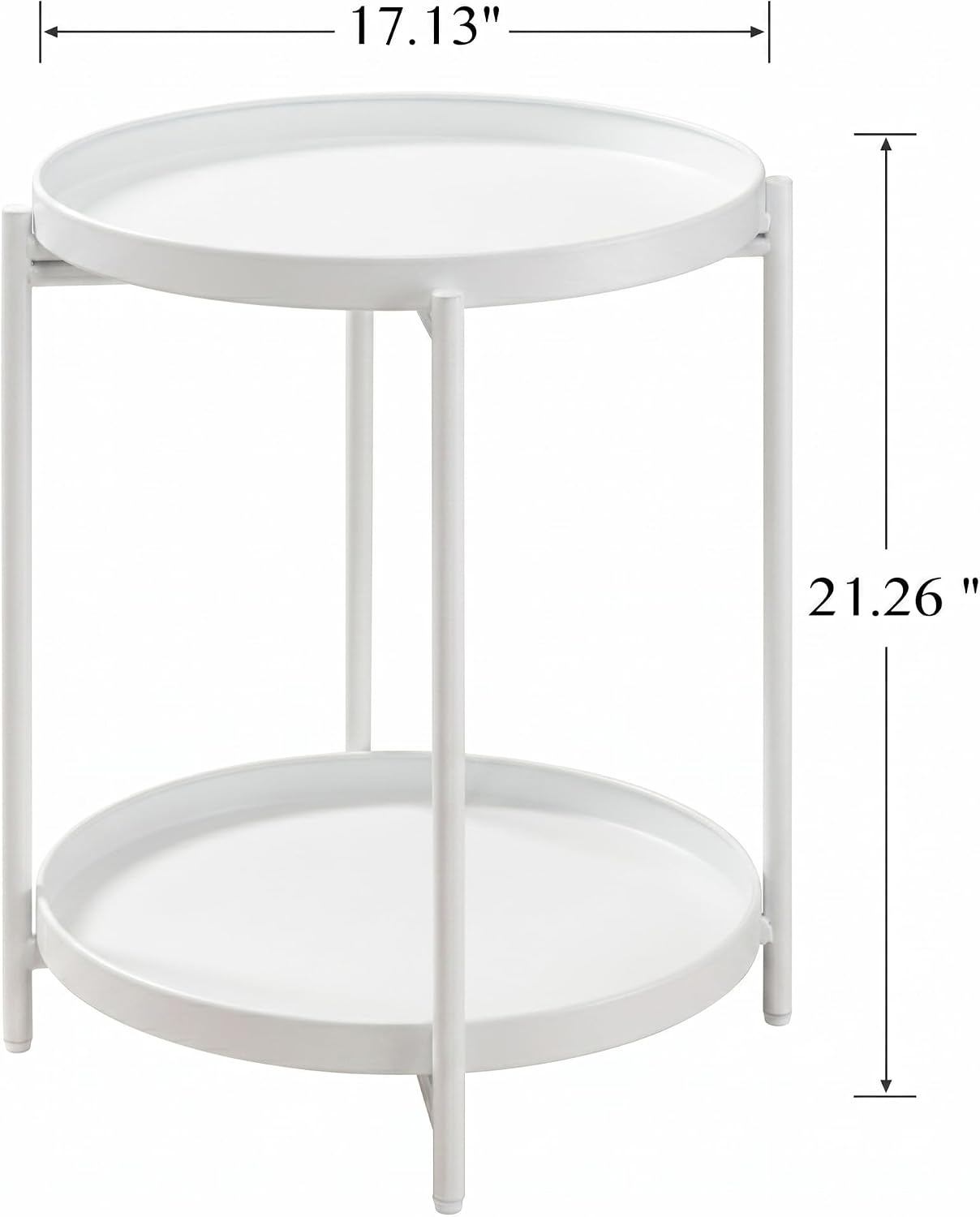 TeoKJ 2 Tier Round Side Table, Folding Round Metal End Table Small Nightstand with Two Removable Tray for Bedroom Living Room Bedside Small Spaces White