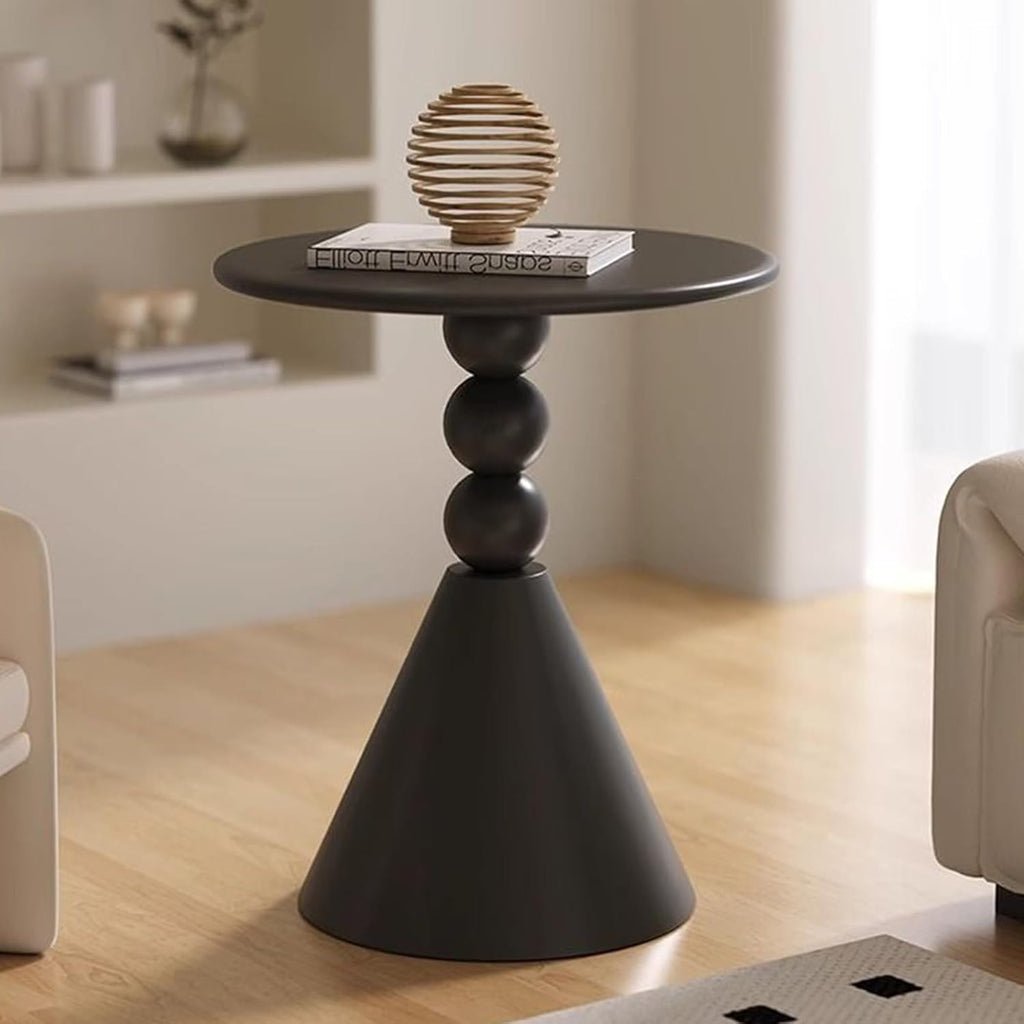 Metal Round Side End Table with Sturdy Base, Black Round Coffee Table Modern Nightstand Sofa Side Table End Table Accent Pedestal Table for Small Space Living Room Balcony