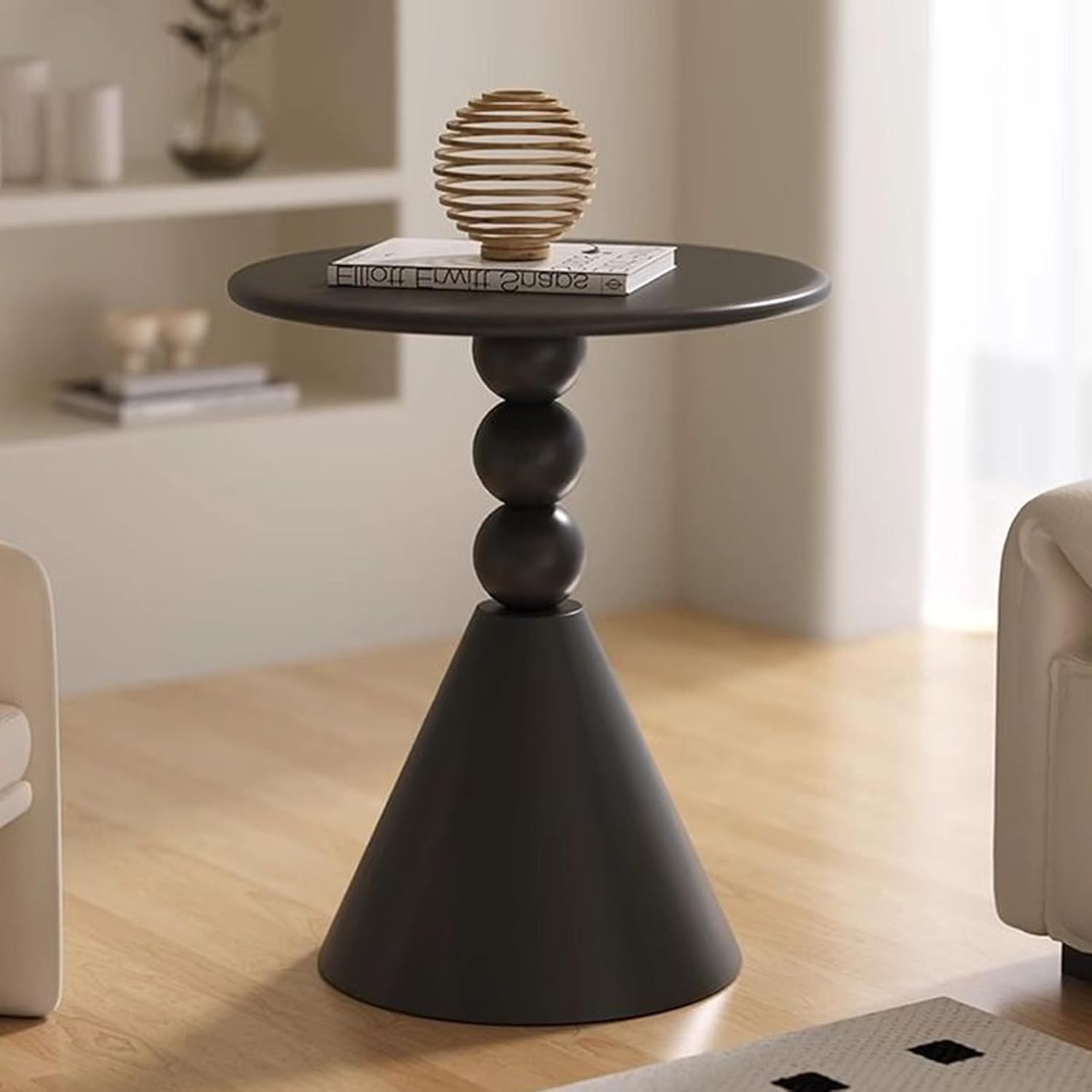 Metal Round Side End Table with Sturdy Base, Black Round Coffee Table Modern Nightstand Sofa Side Table End Table Accent Pedestal Table for Small Space Living Room Balcony