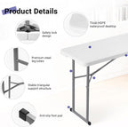Byliable Folding Table 6FT Narrow Portable Foldable Plastic Heavy Duty Long Table, Fold-in-Half with Carrying Handle for Indoor Outdoor Meeting, Buffet, Party, Wedding, Home Work, 6 Foot, White