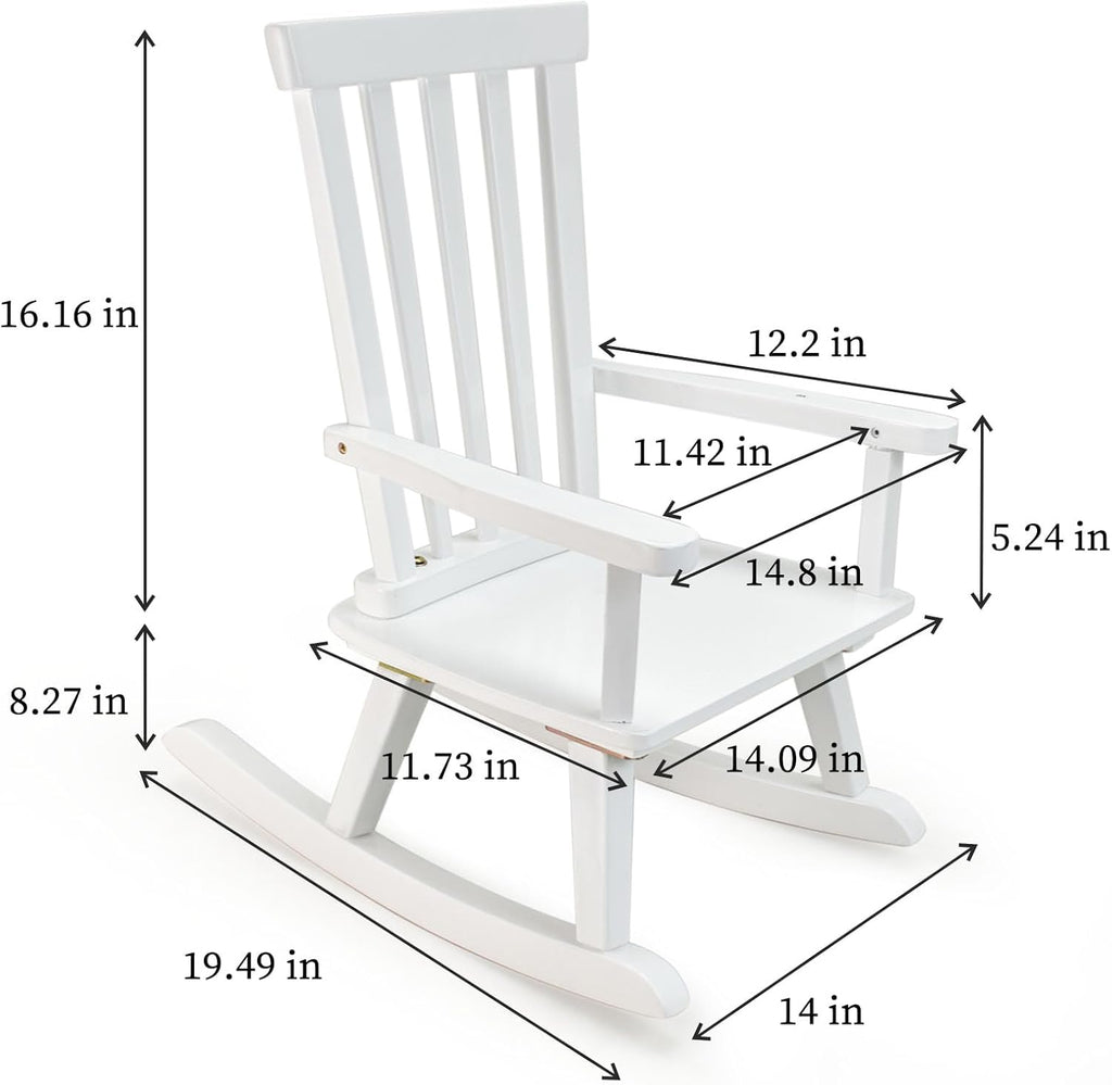 Kids Rocking Chair for Toddler and Small Baby Wooden Comfy Rocker Furniture Indoor Cozy Recliner for Bedroom Play Room Couch Outdoor White