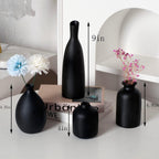 Black Ceramic Vase Set of 4, Classic Matte Vases Home Decorations for Table Shelf Office Decor (Black)