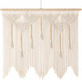 Large Macrame Wall Hanging (43" x 39.5"), Boho Woven Tapestry with Wood Beads & Tassels, Handmade Cotton Wall Art Decor for Bedroom, Living Room, Apartment, Bohemian Home Decor, 1 PCS (White)
