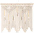 Large Macrame Wall Hanging (43" x 39.5"), Boho Woven Tapestry with Wood Beads & Tassels, Handmade Cotton Wall Art Decor for Bedroom, Living Room, Apartment, Bohemian Home Decor, 1 PCS (White)