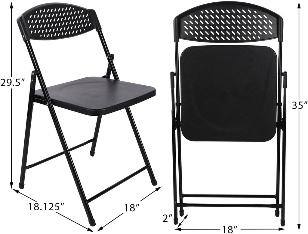 Lightweight Plastic Folding Chair Black Ergonomic Curved backrest with Padded Non-Slip Foot Cover for Indoor and Outdoor use