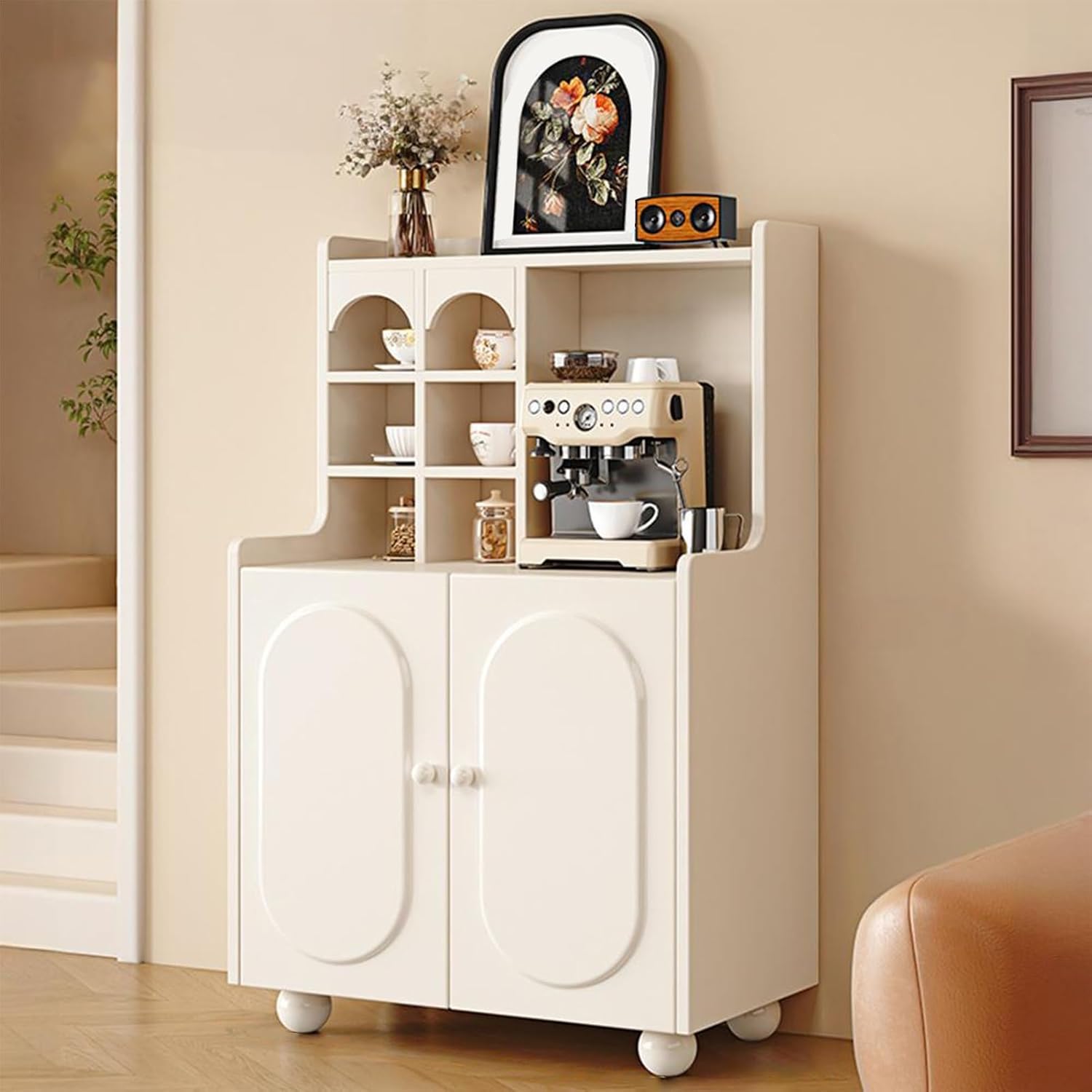 Kitchen Pantry Cabinet, Farmhouse Pantry Storage Cabinet, Freestanding Kitchen Cupboard, Modern Hutch with Storage Drawers, for Dining Room Living Room Furniture(White,128x60cm/50.4x23.6in)