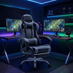 Racing E-Sports Gaming Chair - Ergonomic Grey PU Leather Computer Desk Chair with Footrest, High Back Recliner with Lumbar & Headrest Support, 360° Swivel for Home Office