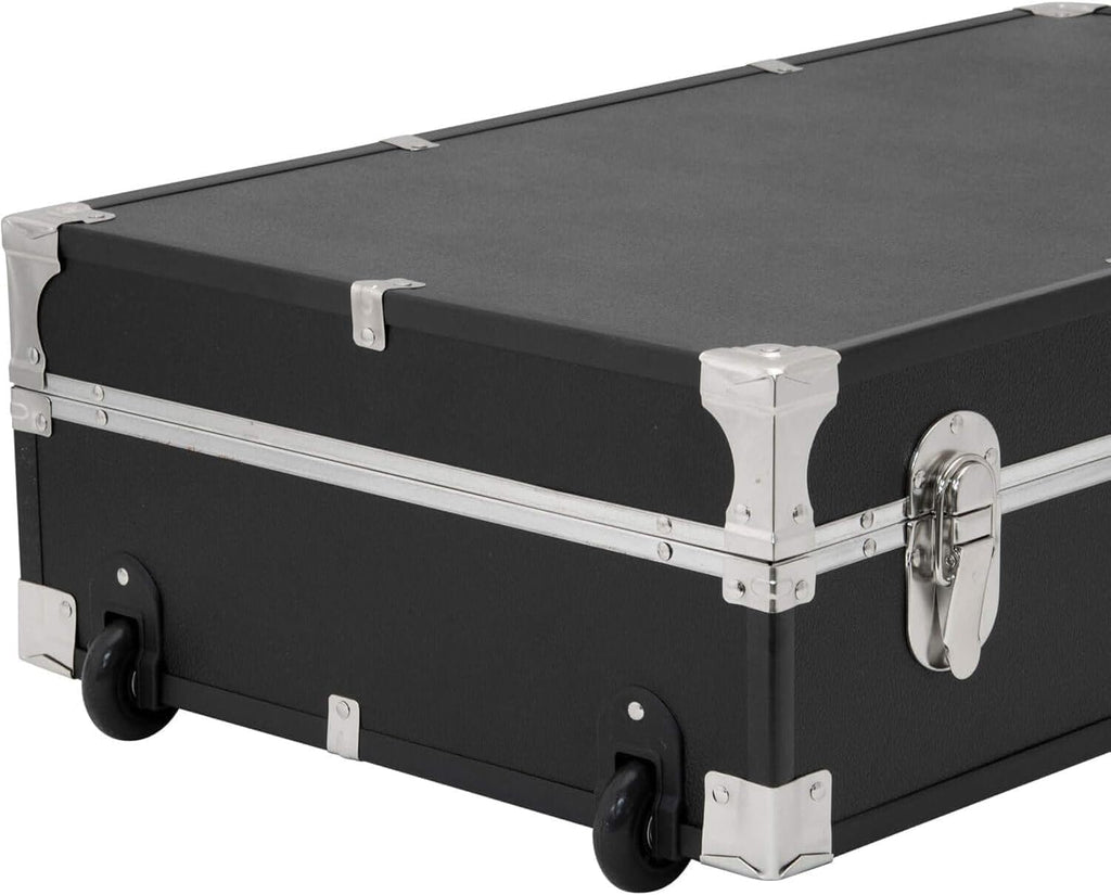 HomeStock Seaside Style Heavy Duty 31" Under Bed College Storage Trunk with Wheels & Lock, Latch Closure Type, 30" L x 8.25" W x 18.25" H, Ideal Camp Dorm Room Trunk Footlocker Antique Black