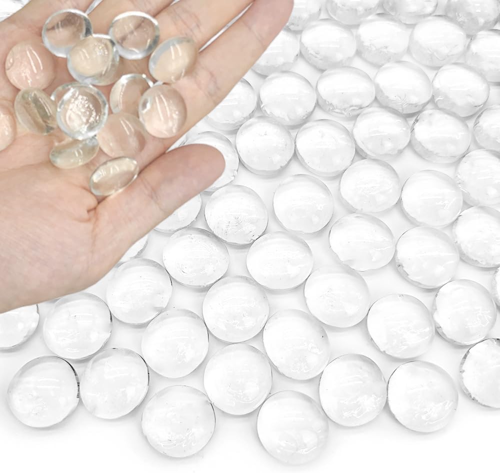 HappyFiller 5 LB Clear Glass Beads for Vase,Glass Marbles Gems Stones for Vase Fillers,Flat Bottom Round Top,Home Decoration,Fire Pit, Floral Centerpieces,Aquarium Fishbowl Pebbles,Approx 480~500 pcs
