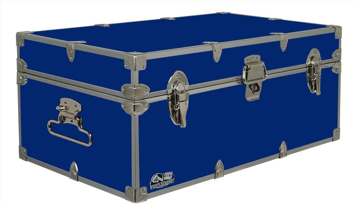 C&N Footlockers - Full-Size Happy Camper Trunk - #1 Summer Camp Trunk - Made in the USA - Steel Footlocker with Lid Stay - 32 x 18 x 13.5 Inches (Royal Blue)
