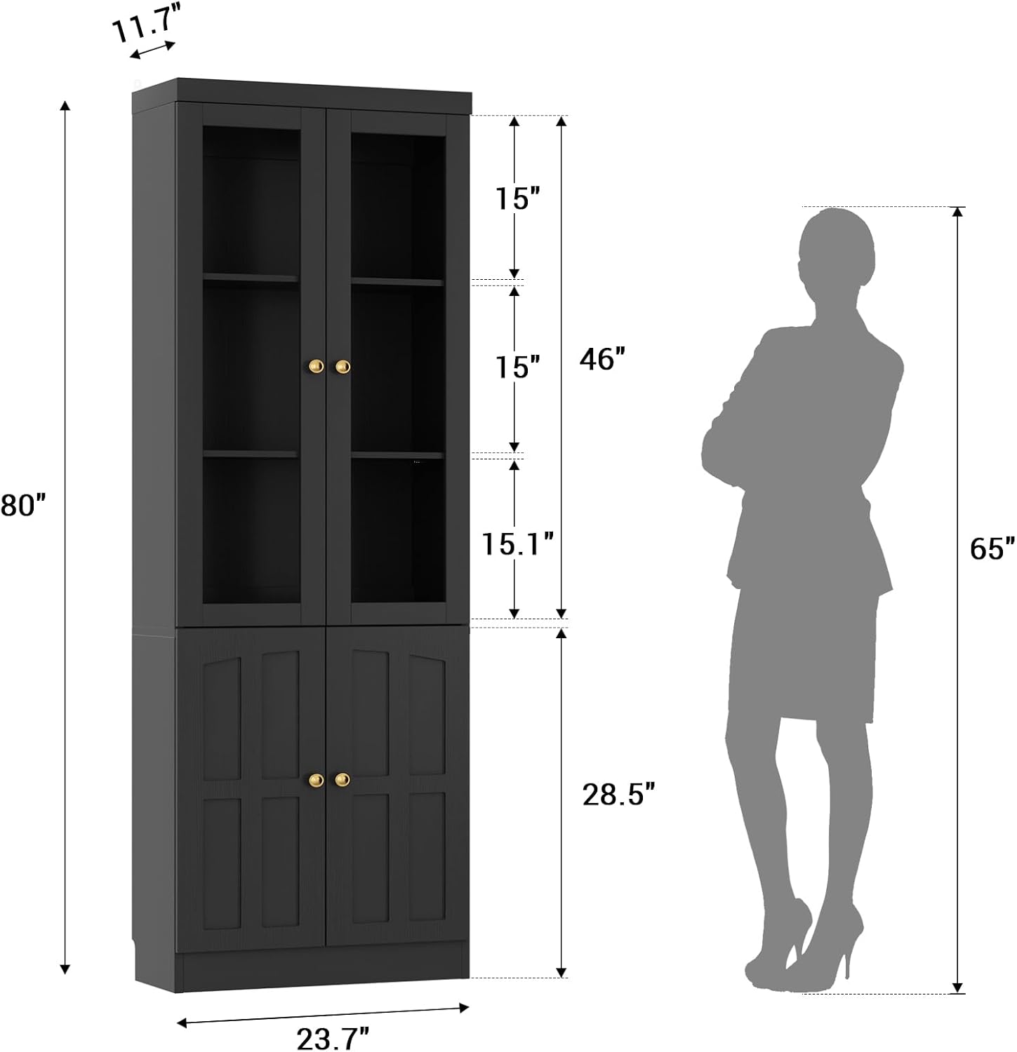 Cyclysio Kitchen Pantry Cabinet, 80" Wood Pantry Storage Cabinet with Doors and Adjustable Shelves, Kitchen Cabinet with Thickened Top Panel, Tall Cabinet for Livingroom, Pantry, Bathroom, Black