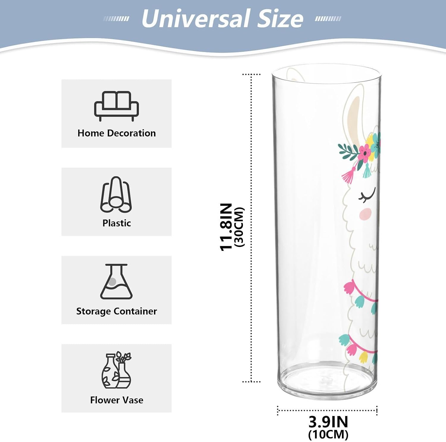 ALAZA Floral Llama Flower Vase for Wedding Dinner Table Party Living Room Office Bedroom Decor,Unbreakable Vase, 3.9 x 12 inch Cylinder Decor