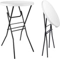 pollilar Cocktail Table 28in Portable Folding Bar Height Table, Compact Round High Top Plastic & Steel Bistro with Removable Legs, for Indoor Outdoor RV Patio Catering Parties Commercial Events-White