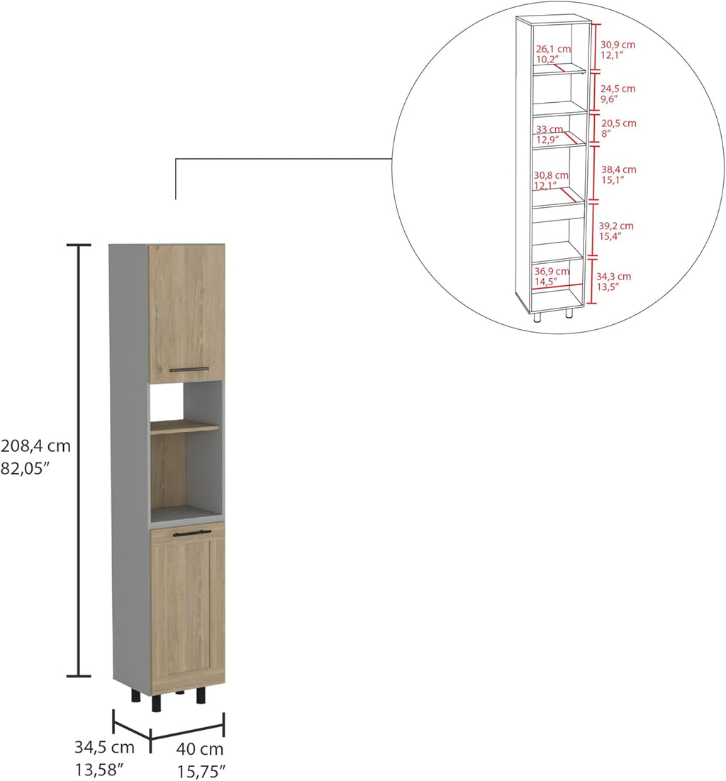 82" Tall Kitchen Pantry, Six Shelves, Double Doors, Light Pine - Home Storage Organizer