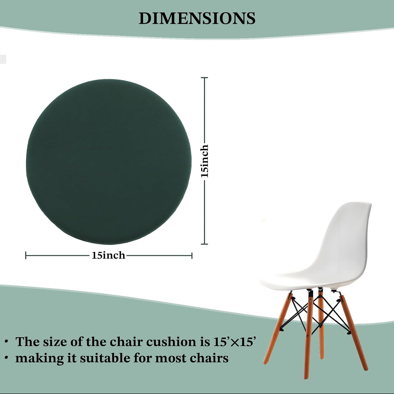 Dark Green 15.7 Inch 2 Pack Round Memory Foam Chair Pad, 1.8" Thick Anti-Slip Stool Cushion for Extended Sitting, Comfortable Seat Cushion for Dining Room Kitchen Office with Removable Cover