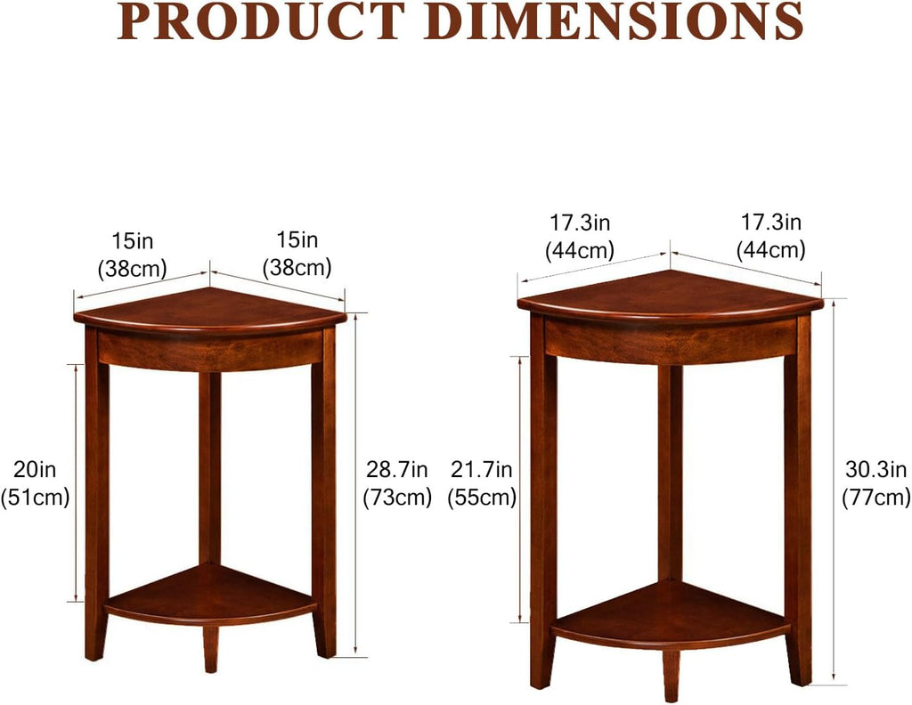 Home Furnishing Corner Table, Solid Wood Triangle Corner End Table, Compact Sofa Side Tables for Small Space Little Corner (Brown,15 * 15 * 28.7in)