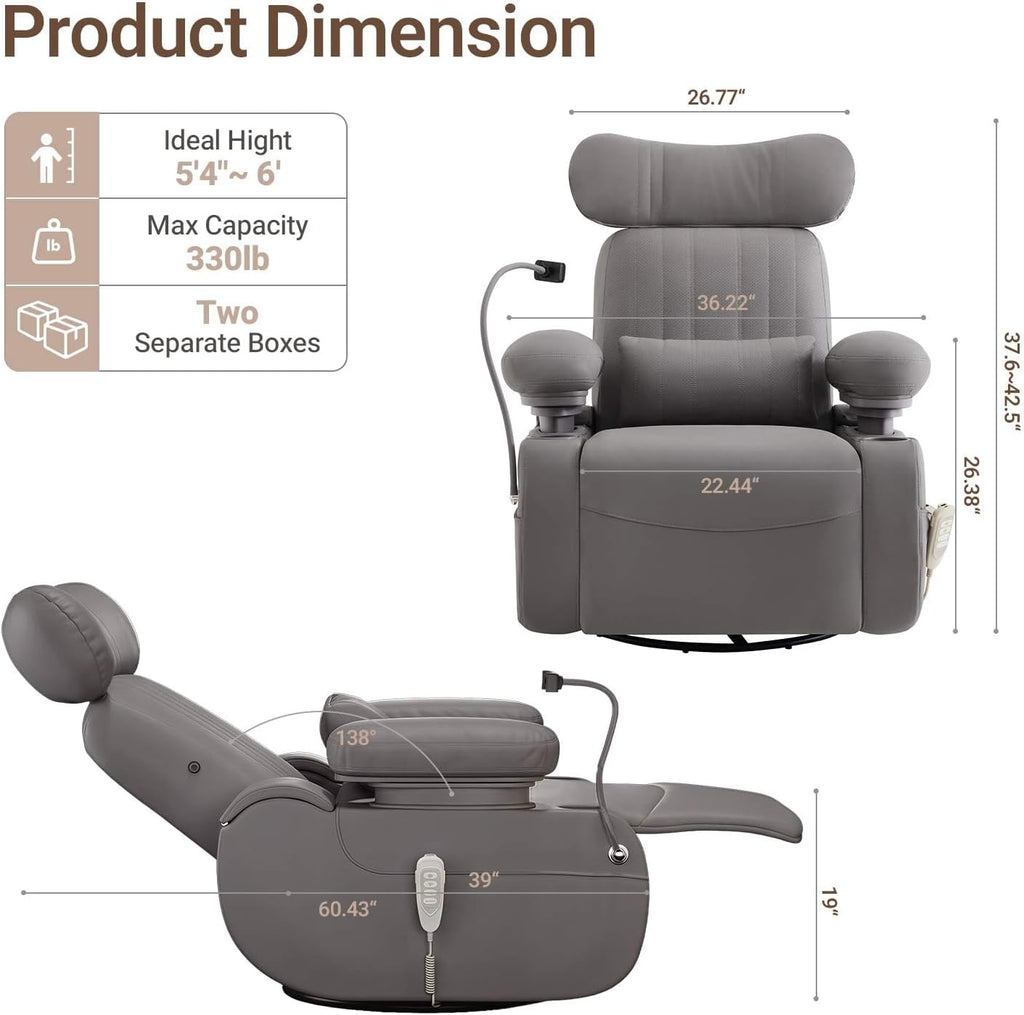 MAMAZING Lullapod Max Power Nursery Rocking Chair with Independent Recline & Footrest, Swivel Nursery Recliner Glider with Electric Adjustable Armrests, Silent Rocking, Oeko-TEX Certified