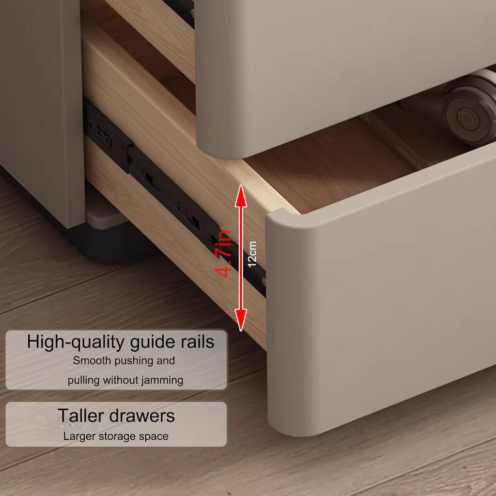 3 Drawer Nightstand, Rock Board Bed end Side Table Cabinet, Bedside Desk Leather Finish, Wooden Night Stand with Metal Handle, for Bedroom & Officesssss(Khaki,35.4 * 15.7 * 23.6")