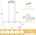 Modern Island Lights for Kitchen, Brushed Nickel Dining Room Light Fixtures, 4-Light Linear Chandeliers Over Table White Frosted Glass Kitchen Hanging Lights Pendant Lighting Over Island